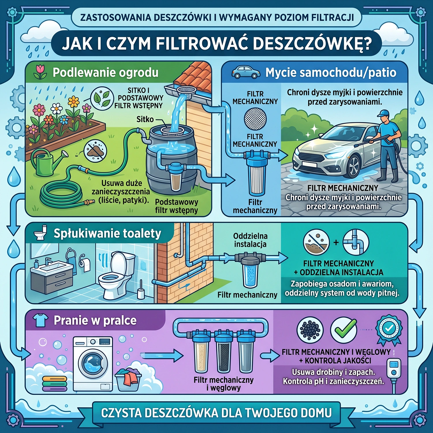 Zastosowanie wody deszczowej i wymagane poziomy filtracji